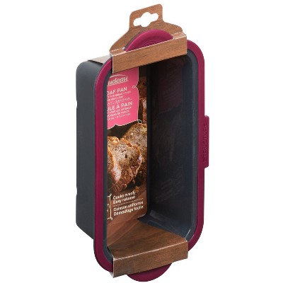 Gray and Pink Silicone Non-stick Loaf Pan with Steel Structure