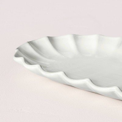 Cream Stoneware Scalloped Rectangle Serving Tray