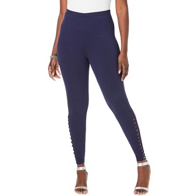 Roaman's Women's Plus Size Lattice Essential Stretch Legging, 34/36 - Navy  : Target