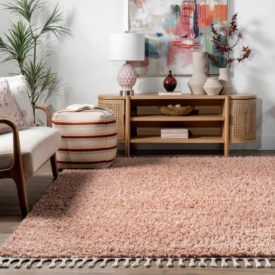 Plush Pink Braided Tassel Shag Rug 4' x 6' - Easy Care Synthetic