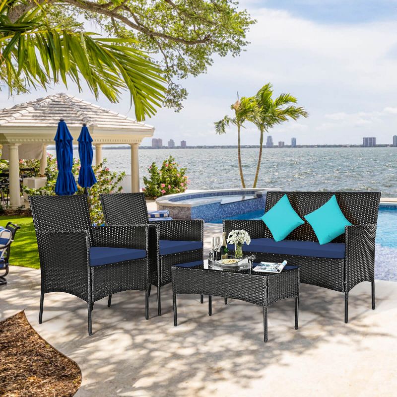 Costway 8PCS Patio Rattan Furniture Set Cushioned Sofa Coffee Table Backyard Turquoise/Red/Grey/White/Navy, 4 of 10