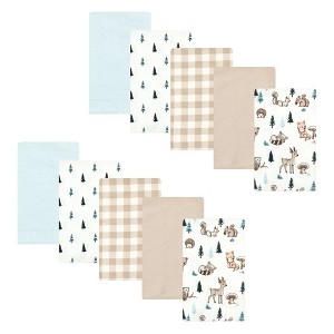Hudson Baby Infant Boy Cotton Flannel Burp Cloths, Boy Woodland Pals 10-Pack, One Size - 1 of 4