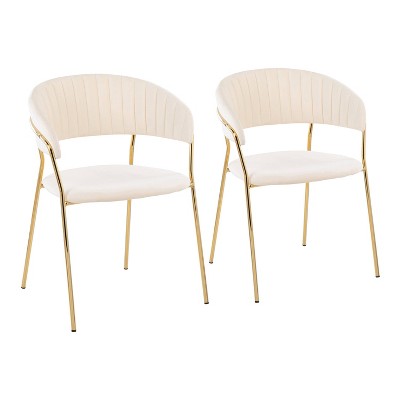 Set of 2 Tania Dining Chairs Velvet/Steel Gold/Cream - LumiSource