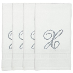 BC BARE COTTON Monogrammed Fingertip Towels, Personalized Gift, 11 x 18 Inches - Set of 4 - White - Silver Script - 1 of 1