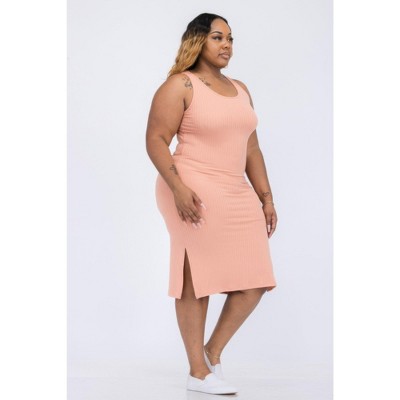 I AM A FASHION JUNKY Plus Size Ribbed Side Slit Tank Midi Dress