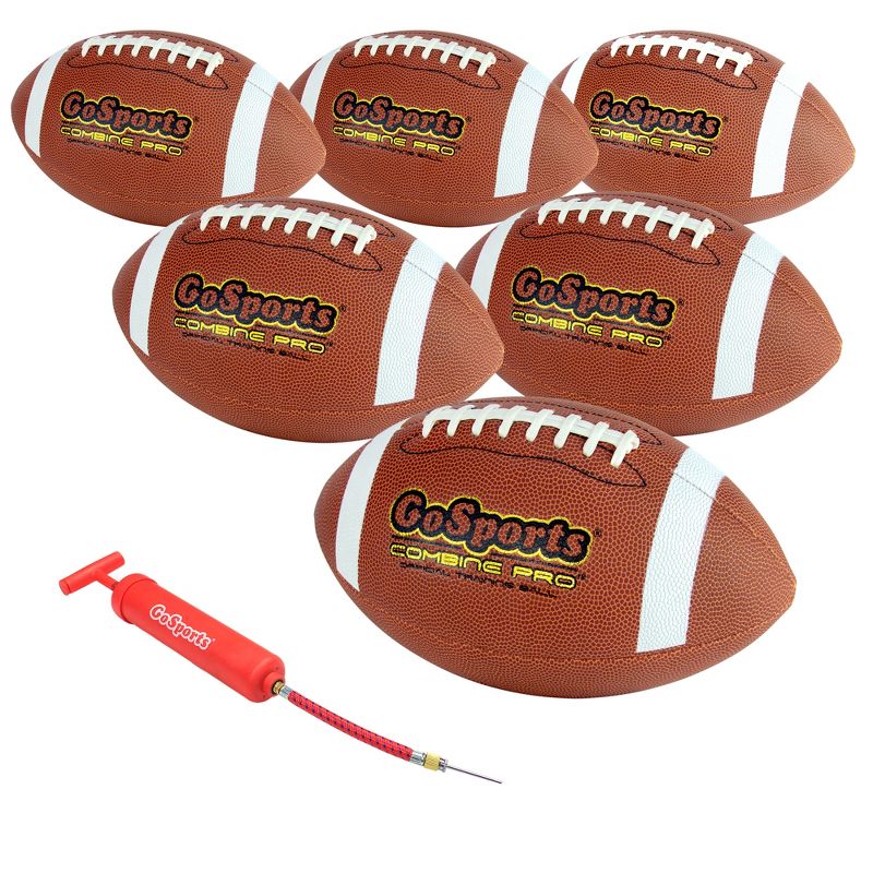 GoSports Combine Football 6 Pack Regulation Size Official Composite Leather Balls, 1 of 8
