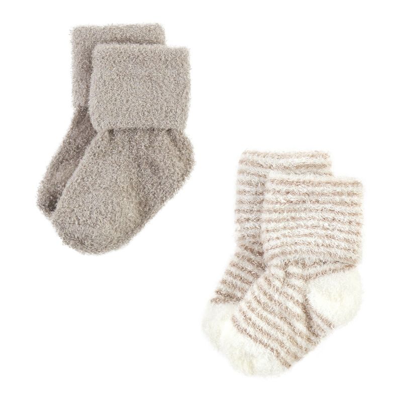 Hudson Baby Cozy Chenille Newborn and Terry Socks, Beige Stripe 8 Pack, 4 of 7