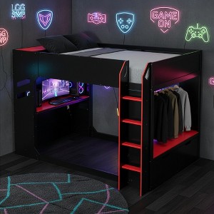 Polibi Full Size Gaming Loft Bed with Adjustable Desk, RGB Lights, and Storage - 1 of 4