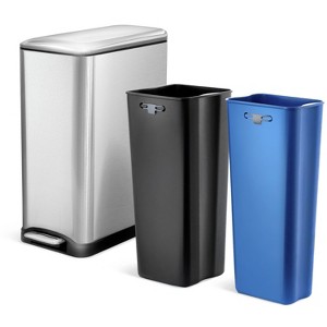 Home Zone Living 13 Gallon Dual Compartment Stainless Steel Kitchen Trash Can with Step Pedal and Soft Close Lid, Silver - 1 of 4