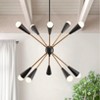 Large 12-Light Sputnik Pendant Light Black Cone Shades Brass Arms for Living Room or Kitchen - 2 of 4