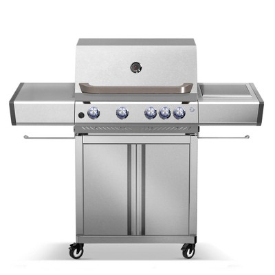 R.W. FLAME 5-Burner Propane Gas Grill with Side Burner, 42,000 BTU, Thick 304 Stainless Steel, 110 lb, Ideal for Daily Cooking & Parties