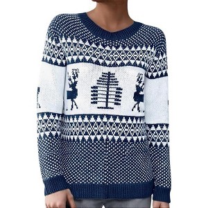 Coolmee Women's Ugly Christmas Tree Reindeer Holiday Knit Sweater Pullover - 1 of 4