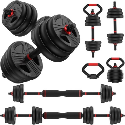 Adjustable Dumbbell Set, with Upgraded Lock Nut - Converts to Kettlebells, Barbell & Push-up Stand for Home Gym