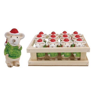 Transpac Mini Mouse Figurine Set of 12 Adorable Resin Decorative Animals for Christmas Tabletop Decor and Gifts