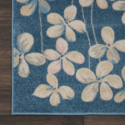 Handmade Turquoise Floral Viscose Rectangular 8' x 10' Rug