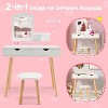 Costzon Kids Vanity Set, Wooden Makeup Table with Mirror, Stool, 2 Drawers & Shelf, Princess Pretend Play Set for Toddlers (White) - 2 of 4
