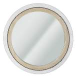 23" x 23" Rustic Wood Framed Round Wall Mirror with Inlaid Rope White/Brown - Head West