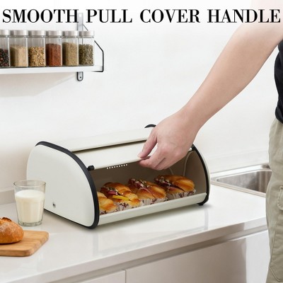 TROPOW Stainless Steel Bread Box for Kitchen Countertop, Roll Top Beige Bread Storage Container for Homemade Bread — фото 3