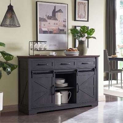 Farmhouse Buffet Cabinet,w/3 Drawer&Adjustable Shelves 52" Sideboard Cabinet,Coffee Bar for Dinning Room,Kitchen,Hallway,and Living Room