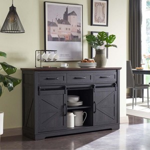 Farmhouse Buffet Cabinet,w/3 Drawer&Adjustable Shelves 52" Sideboard Cabinet,Coffee Bar for Dinning Room,Kitchen,Hallway,and Living Room - 1 of 4
