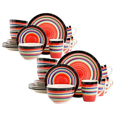 Gibson Casa Stella 16 Piece Reactive Glaze Durable Dinnerware Plates, Bowls, and Mugs, Microwave and Dishwasher Safe, Multicolor (2 Pack)