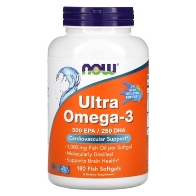 Now Foods Ultra Omega-3, 500 EPA/250 DHA, 180 Fish Softgels, Omegas and Fish Oil