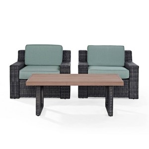 Beaufort 3pc Outdoor Wicker Seating Set with Coffee Table - Mist - Crosley: UV-Resistant, Polywood, Removable Cushions - 1 of 4
