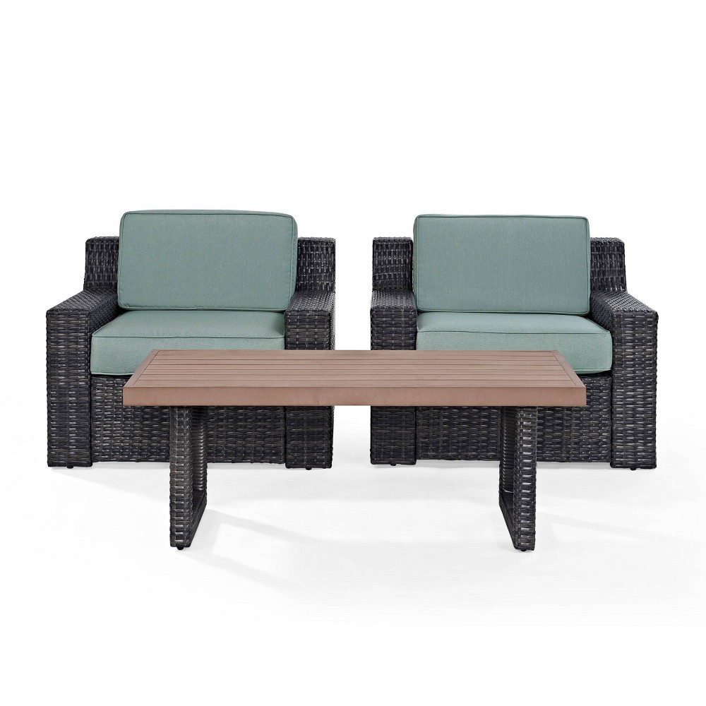 Photos - Garden Furniture Crosley Beaufort 3pc Outdoor Wicker Seating Set with Coffee Table - Mist  