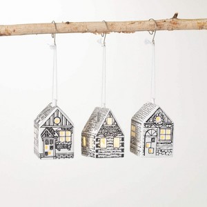 LED House Ornament Multicolor 3"H Ceramic Set of 3 - 1 of 2