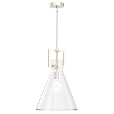 YANSUN 14 in. 1-Light Nickel Cone Pendant Light with Clear Glass Shade for Kitchen Island, Foyer No Bulb Included