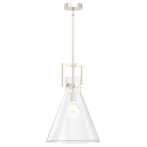 YANSUN 14 in. 1-Light Nickel Cone Pendant Light with Clear Glass Shade for Kitchen Island, Foyer No Bulb Included - 1 of 1