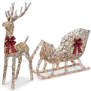 Best Choice Products XL Lighted Christmas 5ft Reindeer & Sleigh Holiday Outdoor Decor Set w/265 LED Lights - 1 of 4
