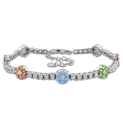 EVERLY JEWELRY | Sterling Silver 5.22 CT TGW White Purple Pink Green Blue Yellow Cubic Zirconia Bracelet - 7.5 in