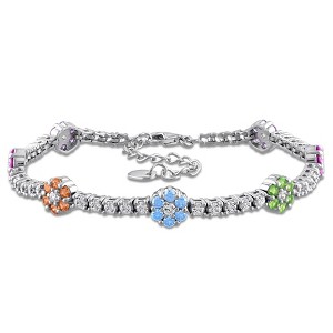 EVERLY JEWELRY | Sterling Silver 5.22 CT TGW White Purple Pink Green Blue Yellow Cubic Zirconia Bracelet - 7.5 in - 1 of 4