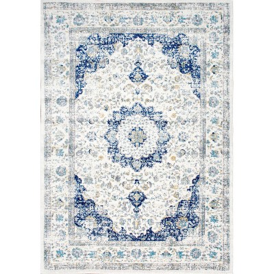 Blue and White 5' x 7' Vintage Persian Style Area Rug