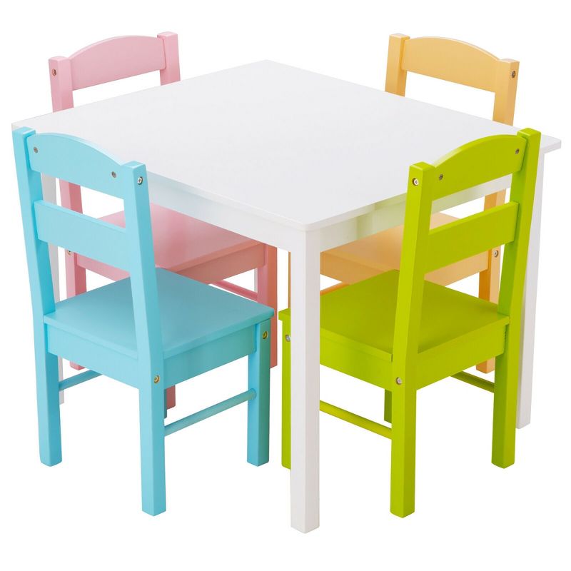 Costway 5 Piece Kids Wood Table Chair Set Activity Toddler Playroom Furniture Colorful, 1 of 13