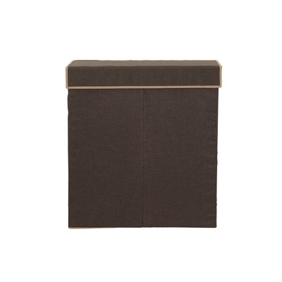 Dark Brown Collapsible Double Laundry Sorter with Lid