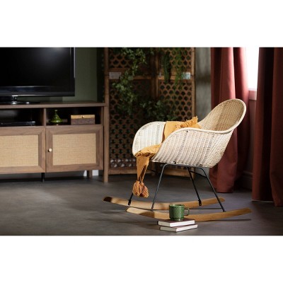 Natural Rattan Bohemian Rocking Chair with Metal Legs