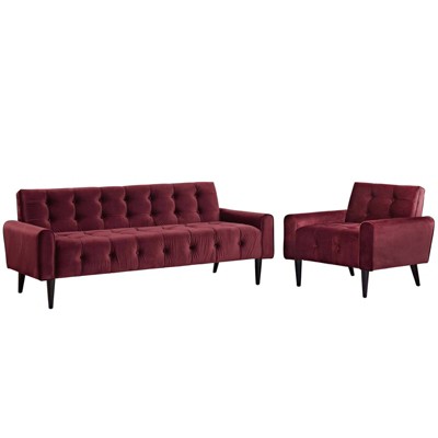 Set of 2 Delve Living Room Set Velvet Maroon - Modway