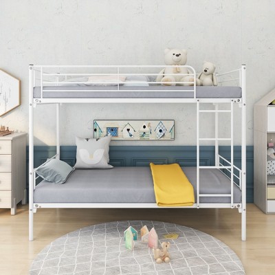 NicBex Twin-Over-Twin Metal Bunk Bed with Ladder & Fence/Trundle,Modern Bed Frame for Kids Room,Bedroom