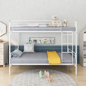 NicBex Twin-Over-Twin Metal Bunk Bed with Ladder & Fence/Trundle,Modern Bed Frame for Kids Room,Bedroom - 1 of 4