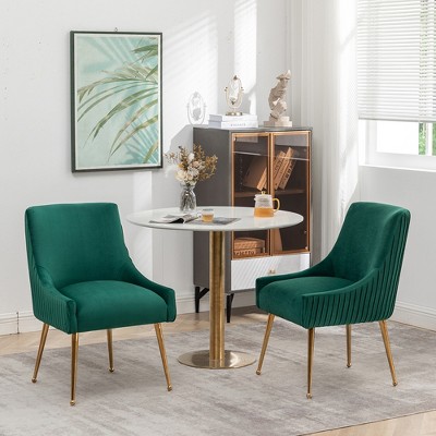 SEYNAR Modern Glam Boucle Pleated Velvet Dining Chair or Vanity Chair Set of 2 with Rear Handle