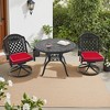 3-Piece Round Cast Aluminum Patio Set with Swivel Chairs,Red Cushions,and Umbrella Hole - 3 of 4