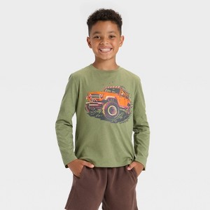 Boys' Long Sleeve Off Road Truck Graphic T-Shirt - Cat & Jack™ Olive Green - 1 of 4
