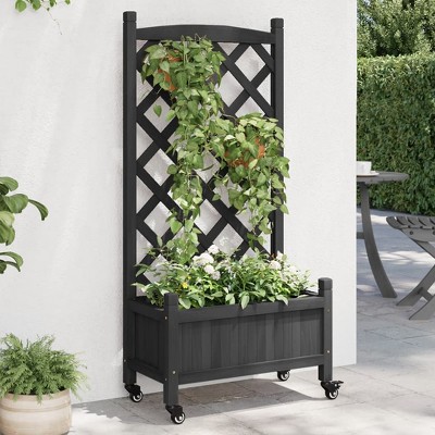 vidaXL Outdoor Wooden Brown Planter with Trellis - Solid Fir Wood, Ample Plant Space, Weather-Resistant, Ideal for Garden/Patio