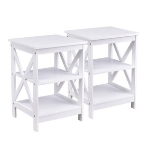 Costway 2PC 3-Tier Nightstand End Table Storage Display Shelf Living Room Furni White - 1 of 4