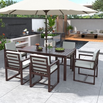 Nicbex 4/6 PCS Patio Dining Set 1 Square/Round Table&4/6 Armchairs,Outdoor Furniture Set,Acacia Patio Conversation Set with Umbrella Holes