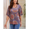 Women's 3/4 Bell Sleeve Shirt Loose Fit V Neck Blouse Cute Tops - 4 of 4