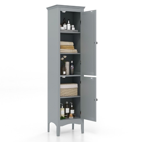 54 Tall Bathroom Linen 2-Tier Cabinet Shelf Storage Cupboard w