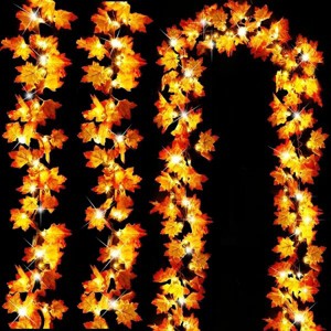 Timer&3 Pack-30Ft Fall Garland Halloween Fall Decorations for Home, 60LED Thanksgiving Lights Patented Realistic Maples Leaf Garland Battery - 1 of 3